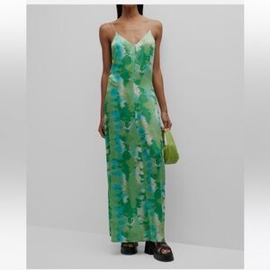 Ganni watercolor silk slip dress